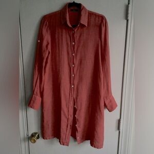 Benson NYC 100% Italian Linen Dress L Coral Orange